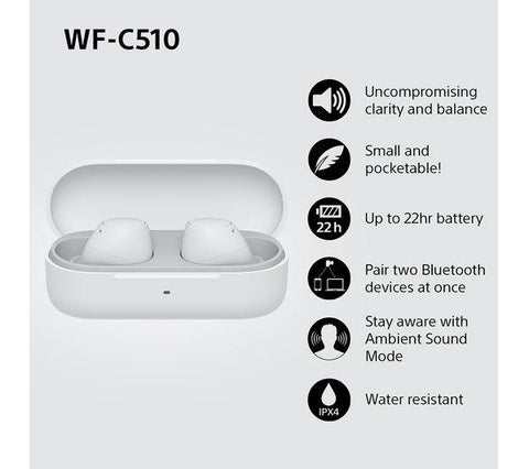 SONY WF-C510 Wireless Bluetooth Earbuds - White