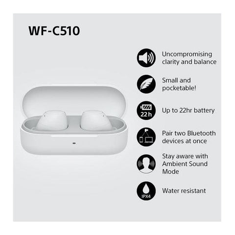 SONY WF-C510 Wireless Bluetooth Earbuds - White