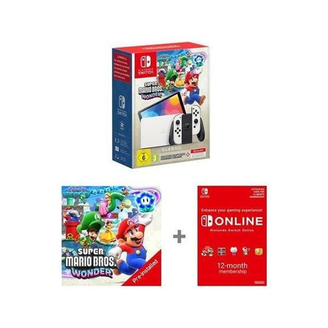Nintendo Switch OLED White +Mario Wonder +12M Online pass - Fotosound Jersey LTD.
