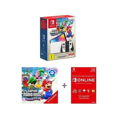 Nintendo Switch OLED White +Mario Wonder +12M Online pass - Fotosound Jersey LTD.