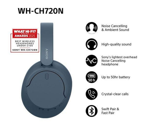 SONY WH-CH720N Wireless Bluetooth Noise-Cancelling Headphones - Blue