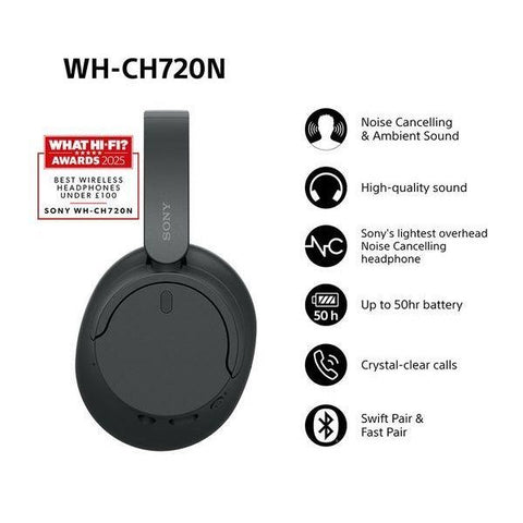 SONY WH-CH720N Wireless Bluetooth Noise-Cancelling Headphones - Black