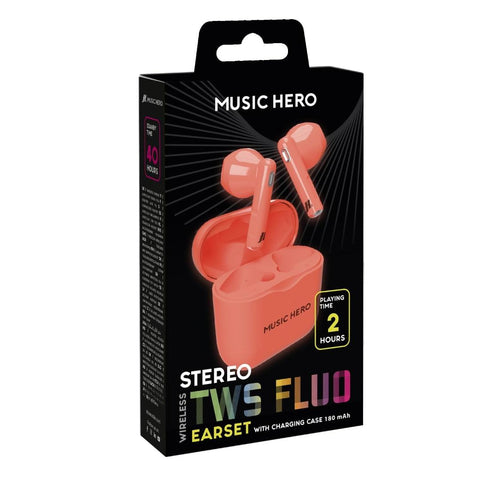 Music Hero FLUO True Wireless Earbuds - Red