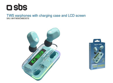 Music Hero KOMBO True Wireless Earbuds with LCD Case - Blue