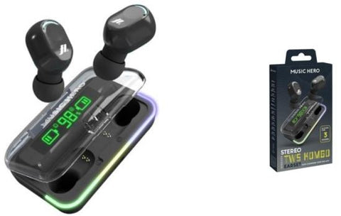 Music Hero KOMBO True Wireless Earbuds with LCD Case - Black