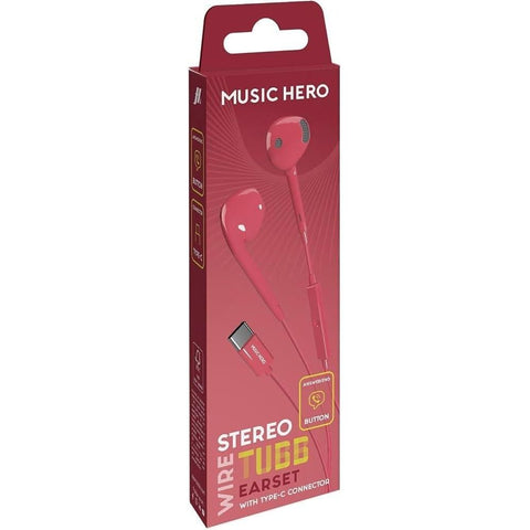 Music Hero TUBB USB-C Wired Earphones - Pink