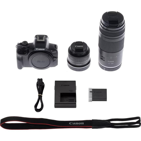 Canon EOS R50 Mirrorless Camera, Black + RF-S 18-45mm F4.5-6.3 IS STM Lens + RF 75-300mm F4-5.6 Lens - Fotosound Jersey LTD.