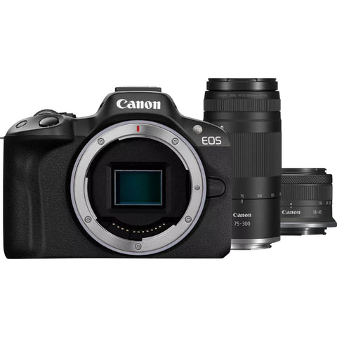 Canon EOS R50 Mirrorless Camera, Black + RF-S 18-45mm F4.5-6.3 IS STM Lens + RF 75-300mm F4-5.6 Lens - Fotosound Jersey LTD.