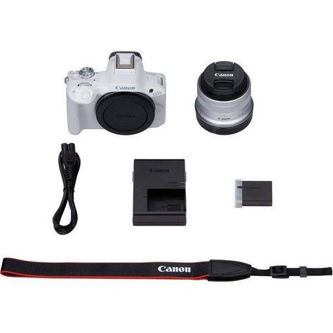 CANON EOS R50 Mirrorless Camera with RF - S 18 - 45 mm f/4.5 - 6.3 IS STM Lens - White - Fotosound Jersey LTD.