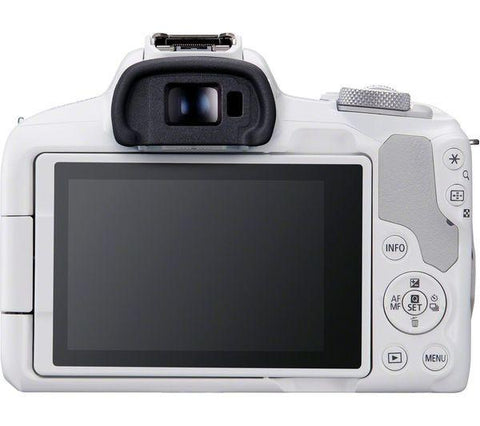 CANON EOS R50 Mirrorless Camera with RF-S 18-45 mm f/4.5-6.3 IS STM Lens - White - Fotosound Jersey LTD.