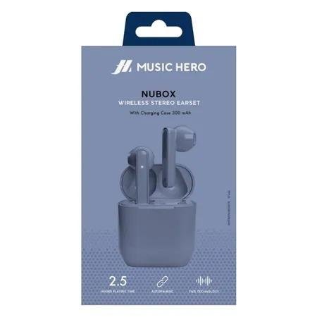 Music Hero NUBOX Wireless TWS Earphones with 300mAh charging base, touch buttons, blue color - Fotosound