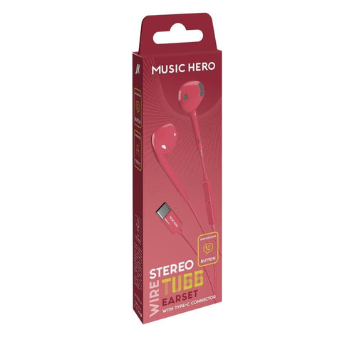 Music Hero TUBB USB-C Wired Earphones - Pink - Fotosound Jersey LTD.