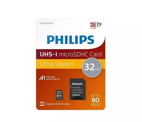 Philips 32GB UHS-I Class 10 microSD Memory Card with SD Adapter - Fotosound