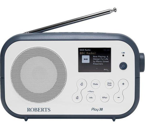 ROBERTS Play 30 Portable DAB+/FM Bluetooth Radio - Blue & White - Fotosound Jersey LTD.