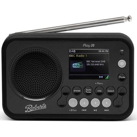 ROBERTS PLAY20BK Portable DAB+/FM Bluetooth Radio - Black - Fotosound