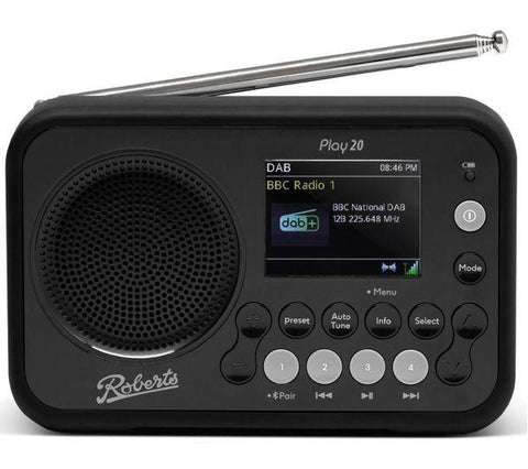ROBERTS PLAY20BK Portable DAB+/FM Bluetooth Radio - Black - Fotosound Jersey LTD.