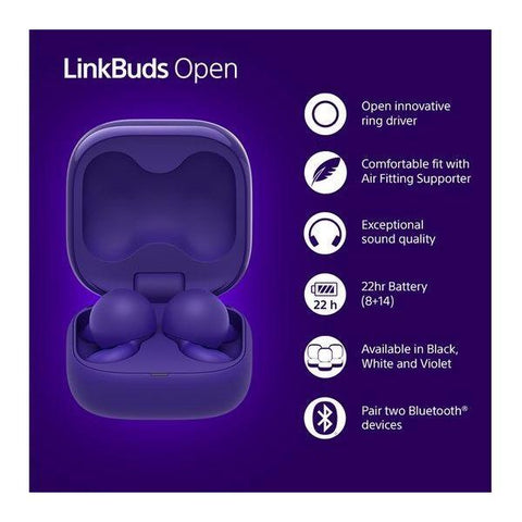 SONY LinkBuds Open Wireless Bluetooth Earbuds - Violet - Fotosound Jersey LTD.