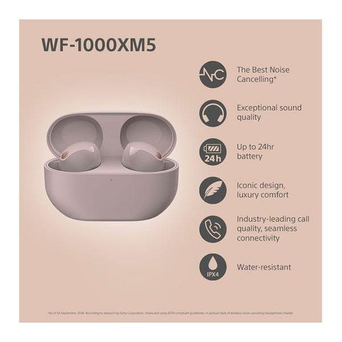 SONY WF - 1000XM5 Wireless Bluetooth Noise - Cancelling Earbuds - Smoky Pink - Fotosound Jersey LTD.