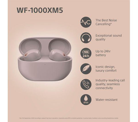 SONY WF-1000XM5 Wireless Bluetooth Noise-Cancelling Earbuds - Smoky Pink - Fotosound Jersey LTD.
