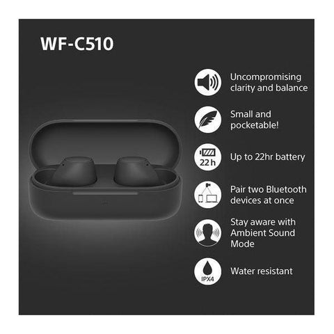 SONY WF - C510 Wireless Bluetooth Earbuds - Black - Fotosound Jersey LTD.