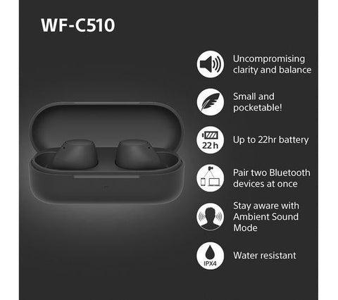 SONY WF - C510 Wireless Bluetooth Earbuds - Black - Fotosound Jersey LTD.