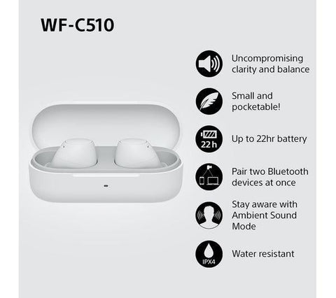 SONY WF - C510 Wireless Bluetooth Earbuds - White - Fotosound Jersey LTD.