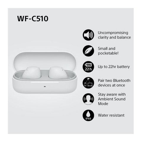 SONY WF - C510 Wireless Bluetooth Earbuds - White - Fotosound Jersey LTD.