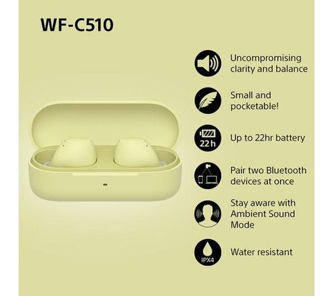 SONY WF-C510 Wireless Bluetooth Earbuds - Yellow - Fotosound