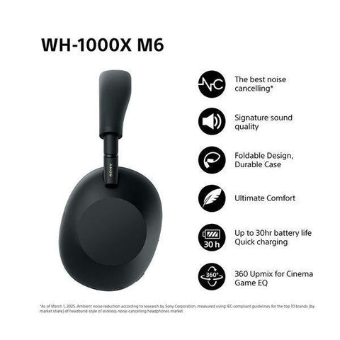 SONY WH-1000XM6 Wireless Bluetooth Noise-Cancelling Headphones - Black - Fotosound Jersey LTD.