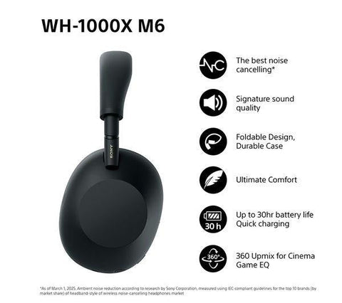 SONY WH-1000XM6 Wireless Bluetooth Noise-Cancelling Headphones - Black - Fotosound Jersey LTD.