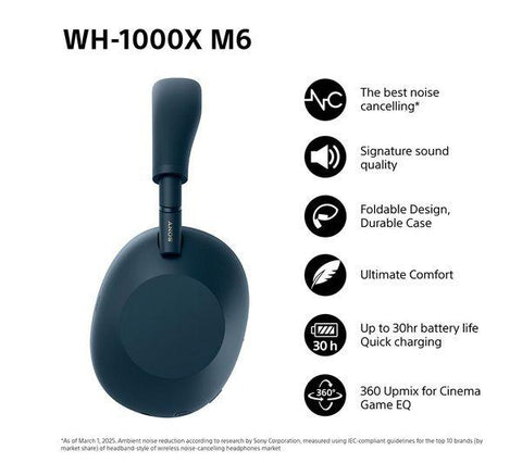 SONY WH - 1000XM6 Wireless Bluetooth Noise - Cancelling Headphones - Midnight Blue - Fotosound Jersey LTD.
