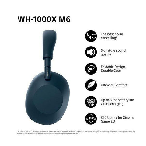 SONY WH - 1000XM6 Wireless Bluetooth Noise - Cancelling Headphones - Midnight Blue - Fotosound Jersey LTD.