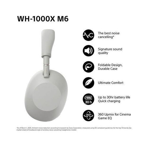 SONY WH - 1000XM6 Wireless Bluetooth Noise - Cancelling Headphones - Silver - Fotosound Jersey LTD.