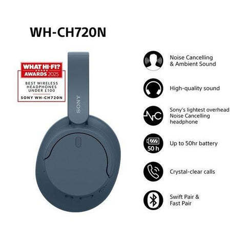 SONY WH - CH720N Wireless Bluetooth Noise - Cancelling Headphones - Blue - Fotosound Jersey LTD.
