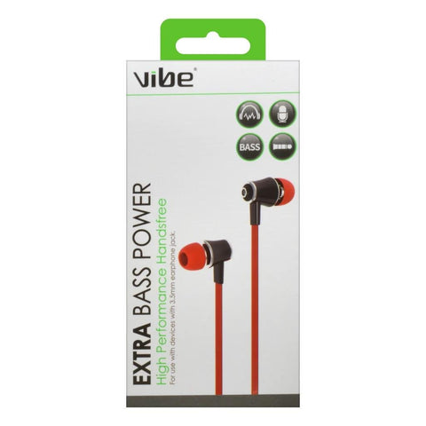 Vibe Extra Bass Power Earphones - Red - Fotosound Jersey LTD.